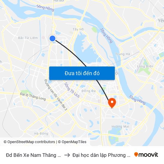 Đd Bến Xe Nam Thăng Long to Đại học dân lập Phương Đông map