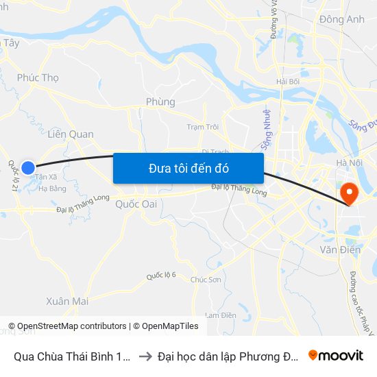 Qua Chùa Thái Bình 10m to Đại học dân lập Phương Đông map