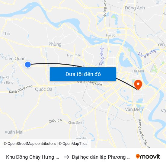 Khu Đồng Cháy Hưng Ngải to Đại học dân lập Phương Đông map