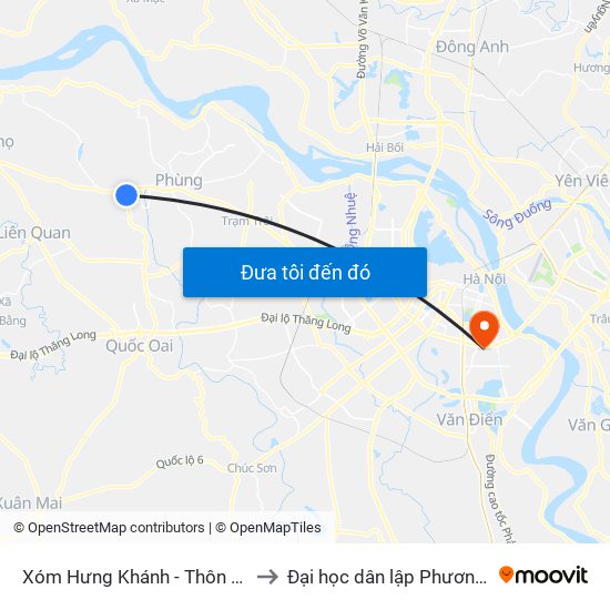 Xóm Hưng Khánh - Thôn Yên Dục to Đại học dân lập Phương Đông map