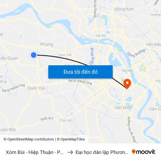 Xóm Bùi - Hiệp Thuận - Phúc Thọ to Đại học dân lập Phương Đông map