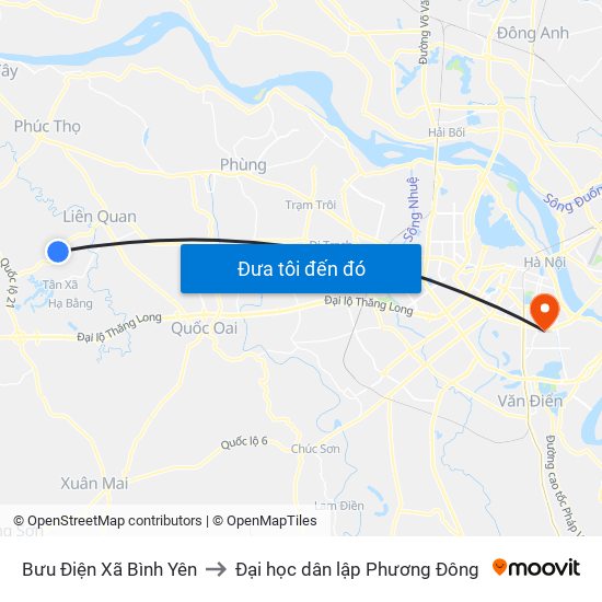 Bưu Điện Xã Bình Yên to Đại học dân lập Phương Đông map