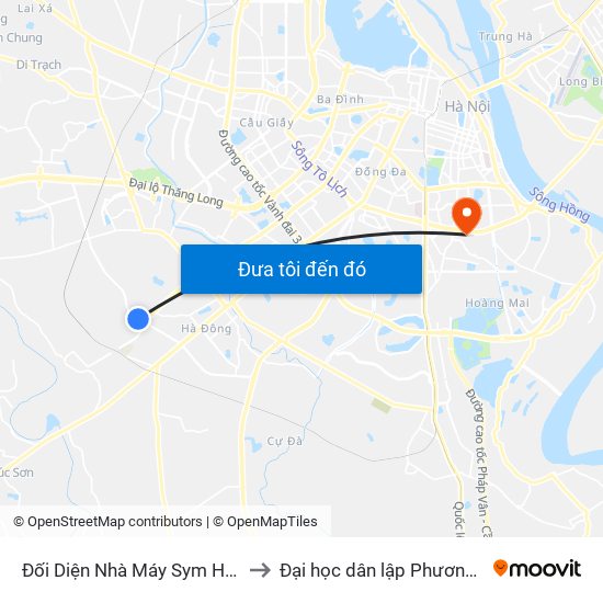 Đối Diện Nhà Máy Sym Hà Đông to Đại học dân lập Phương Đông map