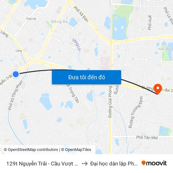 129t Nguyễn Trãi - Cầu Vượt Đi Bộ Royal City to Đại học dân lập Phương Đông map