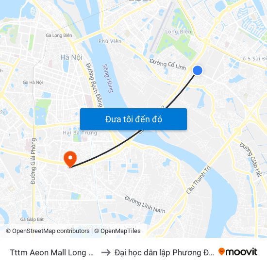 Tttm Aeon Mall Long Biên to Đại học dân lập Phương Đông map