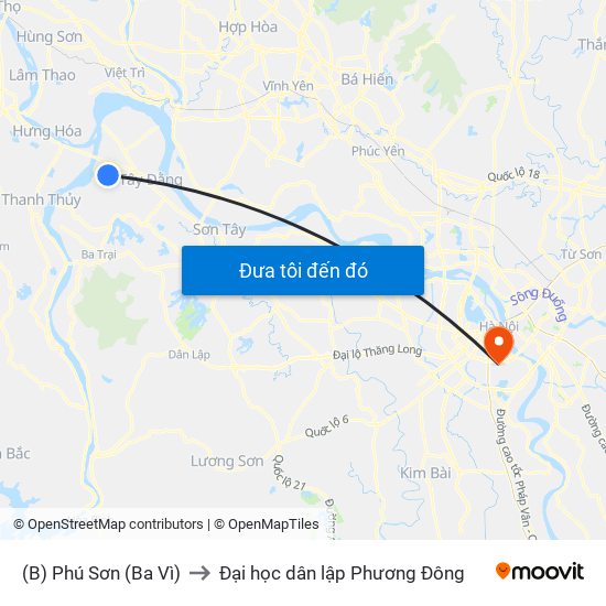 (B) Phú Sơn (Ba Vì) to Đại học dân lập Phương Đông map