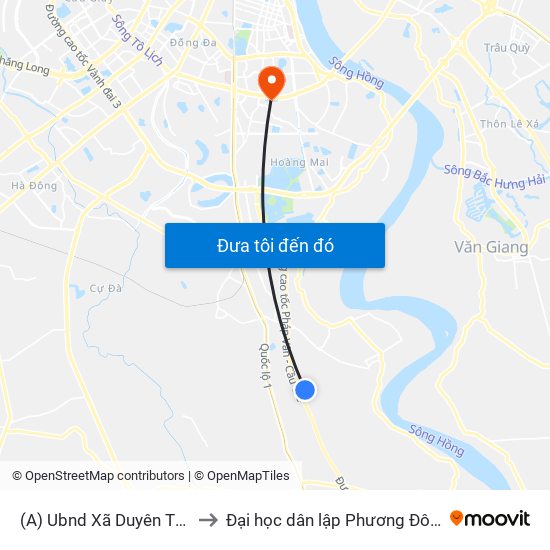 (A) Ubnd Xã Duyên Thái to Đại học dân lập Phương Đông map