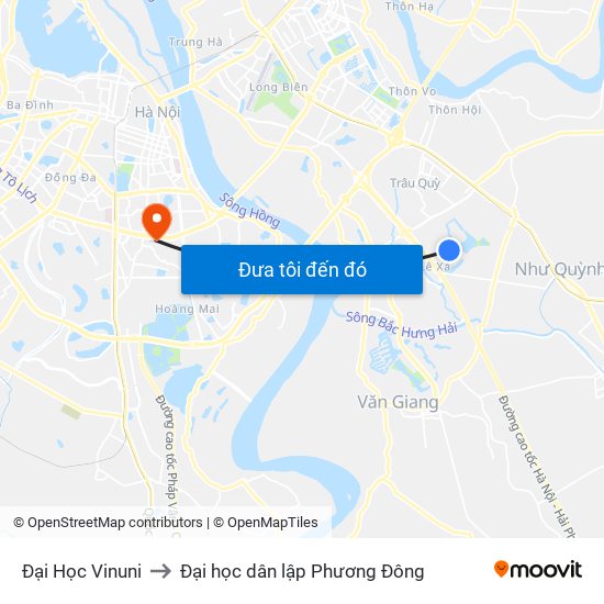 Đại Học Vinuni to Đại học dân lập Phương Đông map