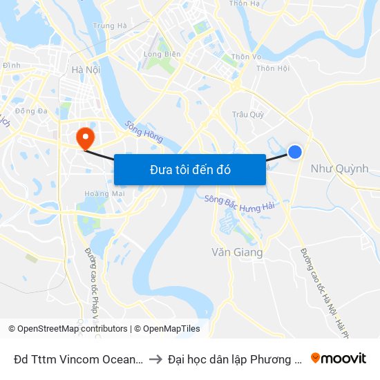 Đd Tttm Vincom Oceanpark to Đại học dân lập Phương Đông map