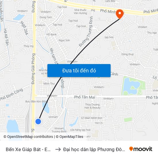 Bến Xe Giáp Bát - E06 to Đại học dân lập Phương Đông map