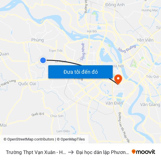 Trường Thpt Vạn Xuân - Hoài Đức to Đại học dân lập Phương Đông map