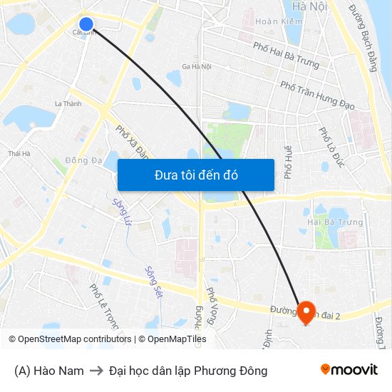 (A) Hào Nam to Đại học dân lập Phương Đông map