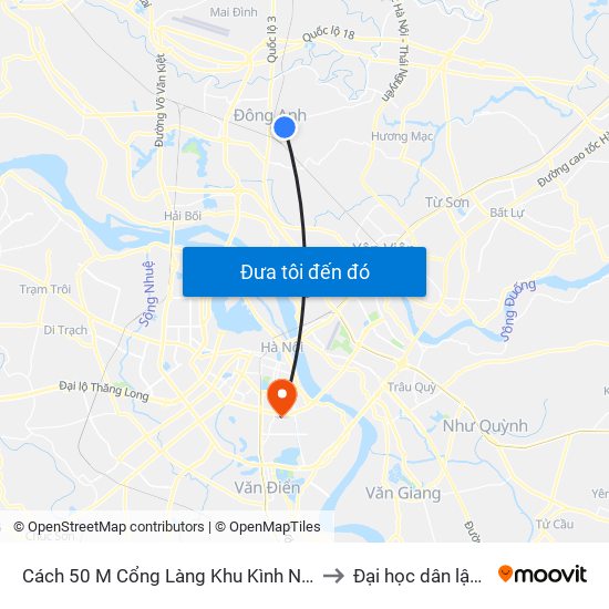 Cách 50 M Cổng Làng Khu Kình Nỗ ( Gần Viên Bắc Thăng Long ) to Đại học dân lập Phương Đông map