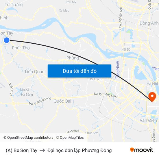 (A) Bx Sơn Tây to Đại học dân lập Phương Đông map