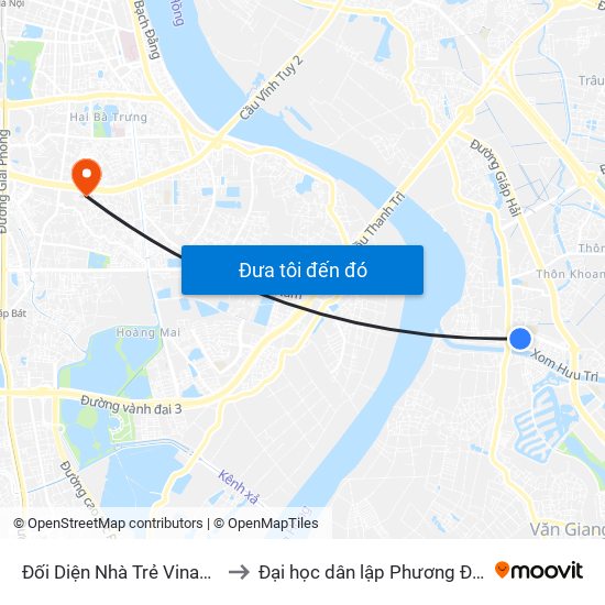 Đối Diện Nhà Trẻ Vinakids to Đại học dân lập Phương Đông map