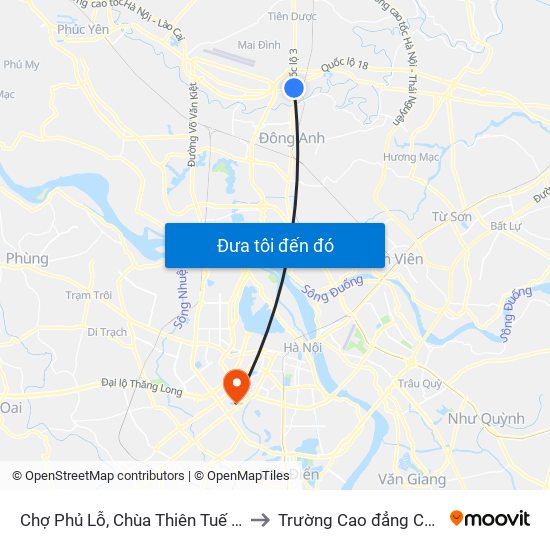 Chợ Phủ Lỗ, Chùa Thiên Tuế - Km 18+600 Quốc Lộ 3 to Trường Cao đẳng Công thương Hà Nội map