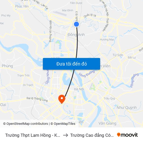 Trường Thpt Lam Hồng - Km 17+750 Quốc Lộ 3 to Trường Cao đẳng Công thương Hà Nội map