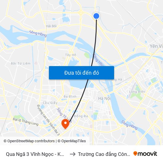 Qua Ngã 3 Vĩnh Ngọc - Km 9+335 Quốc Lộ 3 to Trường Cao đẳng Công thương Hà Nội map