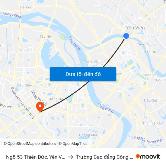 Ngõ 53 Thiên Đức, Yên Viên - Quốc Lộ 3 to Trường Cao đẳng Công thương Hà Nội map