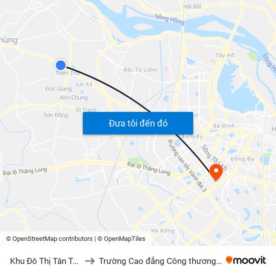 Khu Đô Thị Tân Tây Đô to Trường Cao đẳng Công thương Hà Nội map