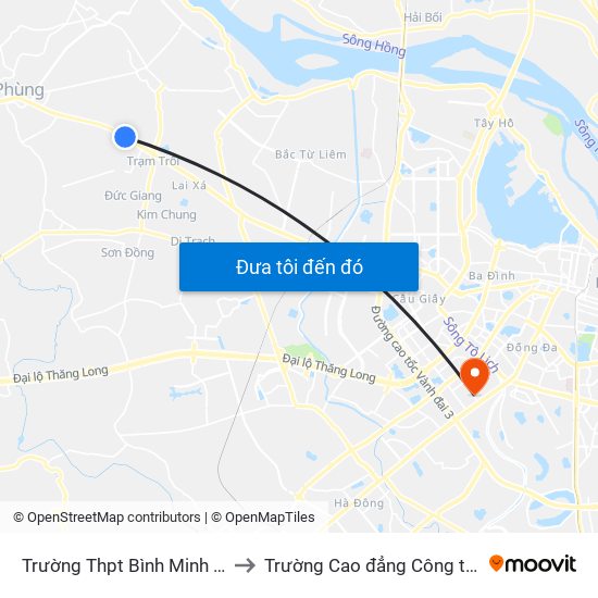 Trường Thpt Bình Minh - Quốc Lộ 32 to Trường Cao đẳng Công thương Hà Nội map