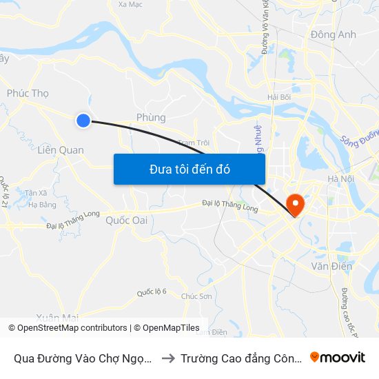 Qua Đường Vào Chợ Ngọc Tảo - Quốc Lộ 32 to Trường Cao đẳng Công thương Hà Nội map