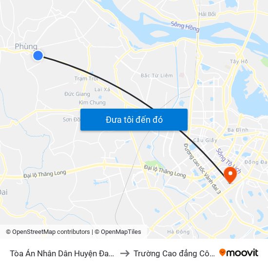 Tòa Án Nhân Dân Huyện Đan Phượng - Quốc Lộ 32 to Trường Cao đẳng Công thương Hà Nội map