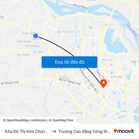 Khu Đô Thị Kim Chung - Di Trạch to Trường Cao đẳng Công thương Hà Nội map