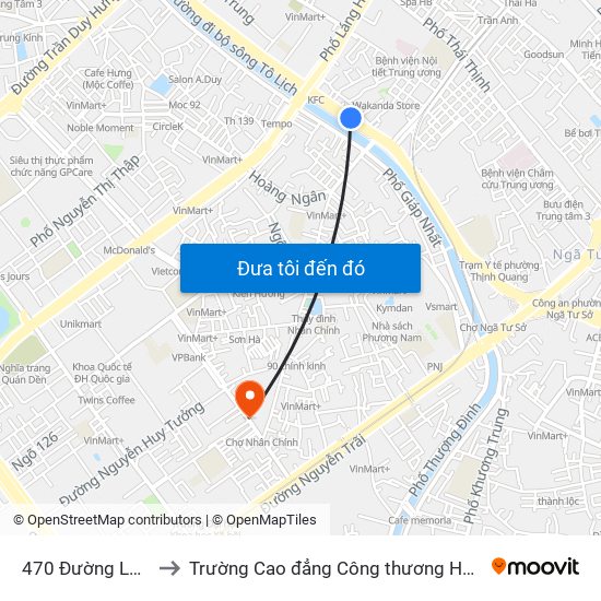 470 Đường Láng to Trường Cao đẳng Công thương Hà Nội map