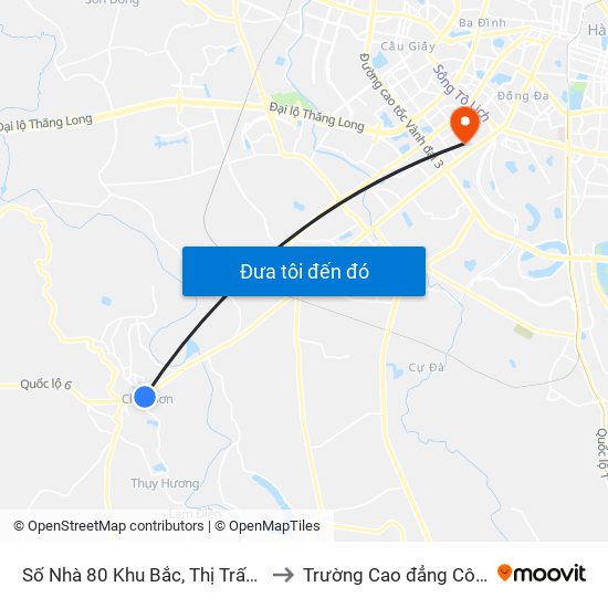 Số Nhà 80 Khu Bắc, Thị Trấn Chúc Sơn - Quốc Lộ 6 to Trường Cao đẳng Công thương Hà Nội map