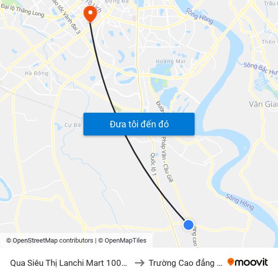 Qua Siêu Thị Lanchi Mart 100m - Cạnh Cột Mốc H1/13 - Tl 427 to Trường Cao đẳng Công thương Hà Nội map