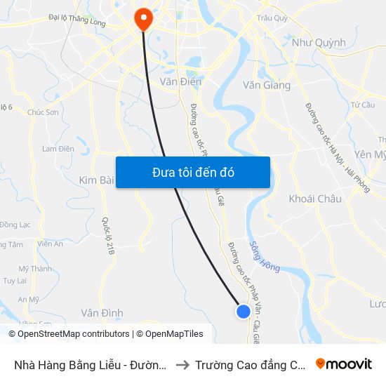 Nhà Hàng Bằng Liễu - Đường Trục Huyện Thao Chính to Trường Cao đẳng Công thương Hà Nội map