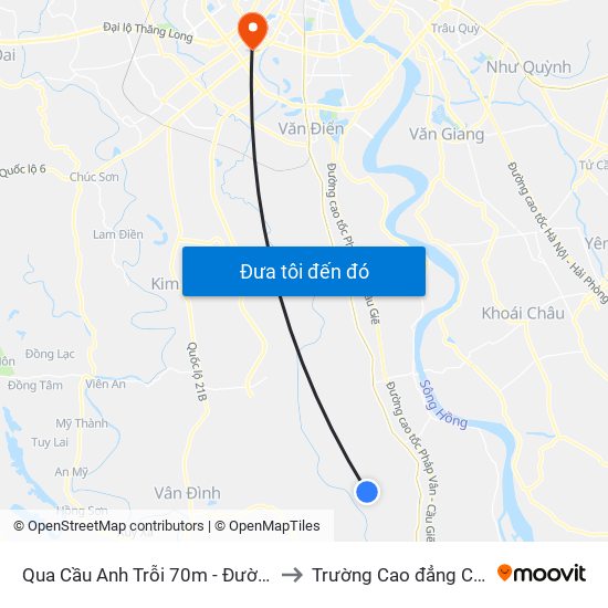 Qua Cầu Anh Trỗi 70m - Đường Trục Huyện Thao Chính to Trường Cao đẳng Công thương Hà Nội map