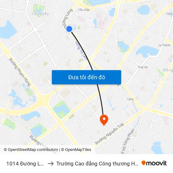 1014 Đường Láng to Trường Cao đẳng Công thương Hà Nội map