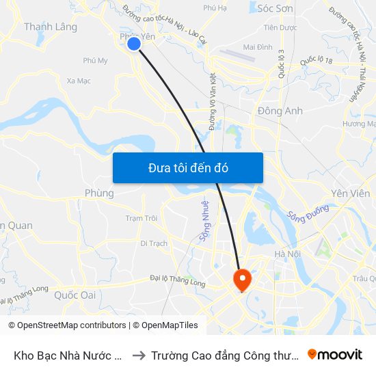 Kho Bạc Nhà Nước Phúc Yên to Trường Cao đẳng Công thương Hà Nội map