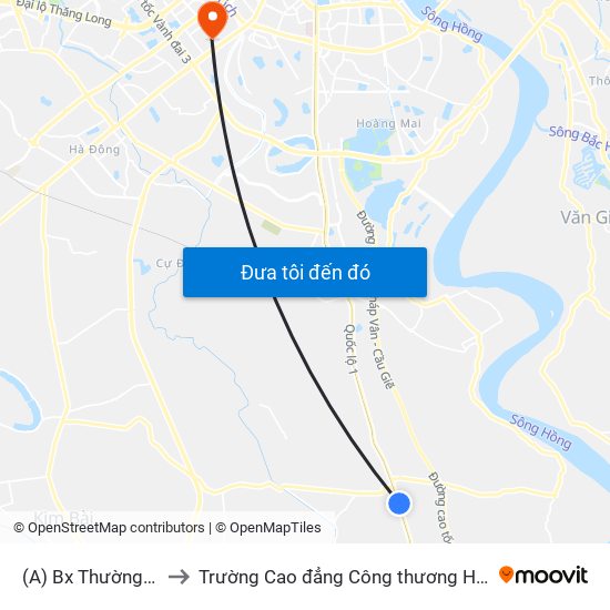 (A) Bx Thường Tín to Trường Cao đẳng Công thương Hà Nội map
