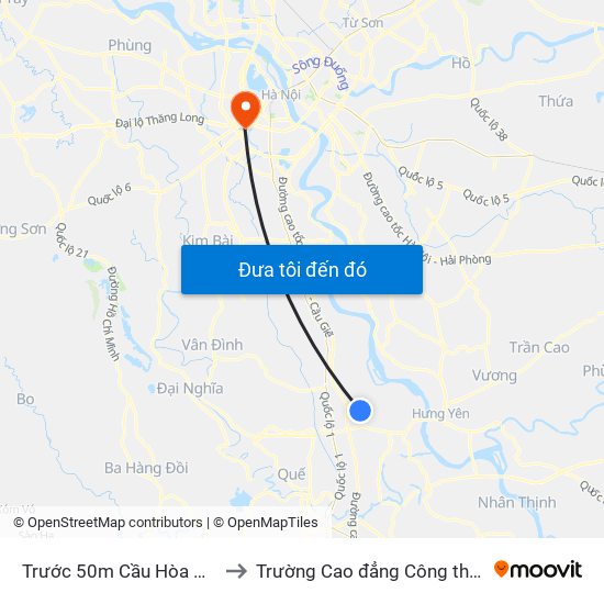 Trước 50m Cầu Hòa Khê - Dt428 to Trường Cao đẳng Công thương Hà Nội map