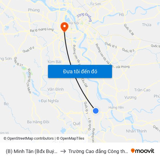 (B) Minh Tân (Bđx Buýt Minh Tân) to Trường Cao đẳng Công thương Hà Nội map