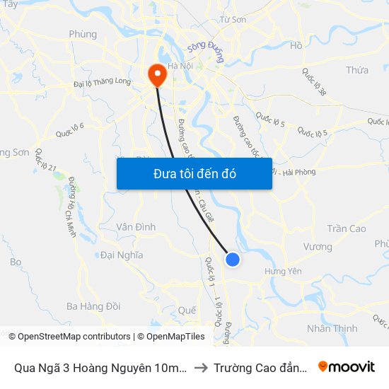 Qua Ngã 3 Hoàng Nguyên 10m (Cửa Hàng Tóc Hồng Quyên) - Dt428 to Trường Cao đẳng Công thương Hà Nội map