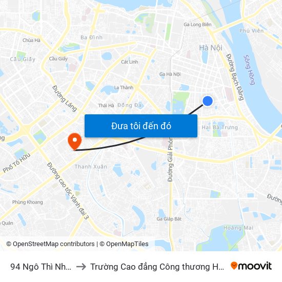 94 Ngô Thì Nhậm to Trường Cao đẳng Công thương Hà Nội map