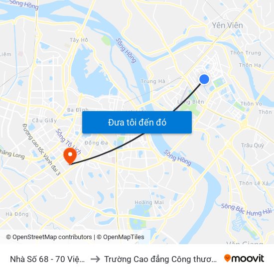 Nhà Số 68 - 70 Việt Hưng to Trường Cao đẳng Công thương Hà Nội map