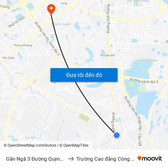 Gần Ngã 3 Đường Quỳnh Đô - Ngọc Hồi to Trường Cao đẳng Công thương Hà Nội map