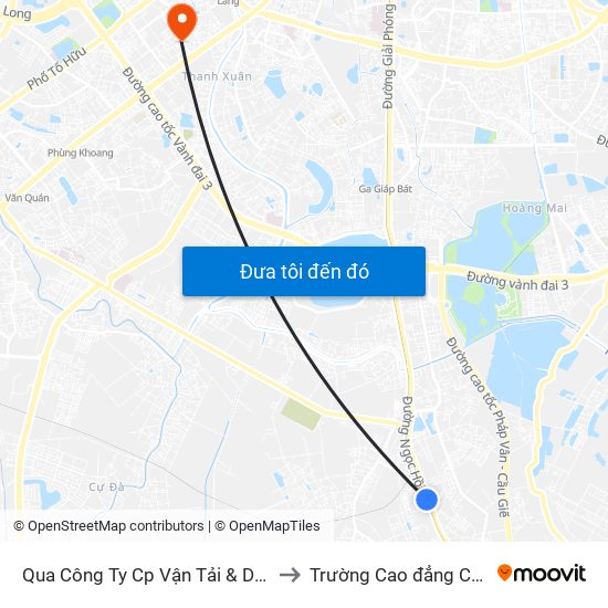 Qua Công Ty Cp Vận Tải & Dịch Vụ Ts 15m - Ngọc Hồi to Trường Cao đẳng Công thương Hà Nội map