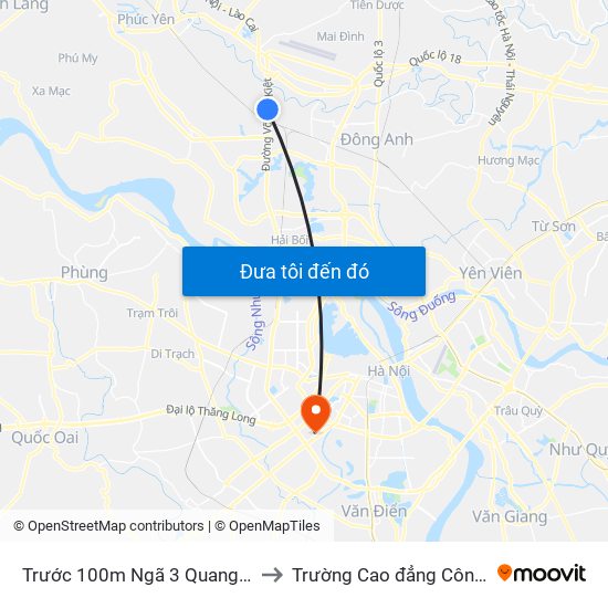 Trước 100m Ngã 3 Quang Minh - Võ Văn Kiệt to Trường Cao đẳng Công thương Hà Nội map