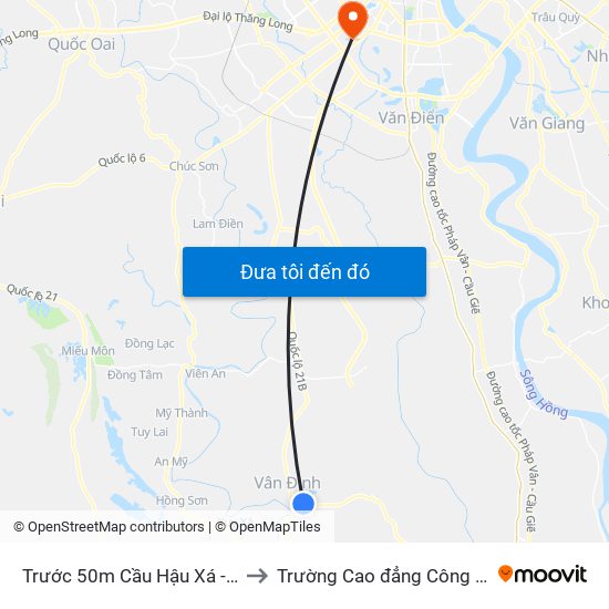 Trước 50m Cầu Hậu Xá - Xã Phương Tú to Trường Cao đẳng Công thương Hà Nội map