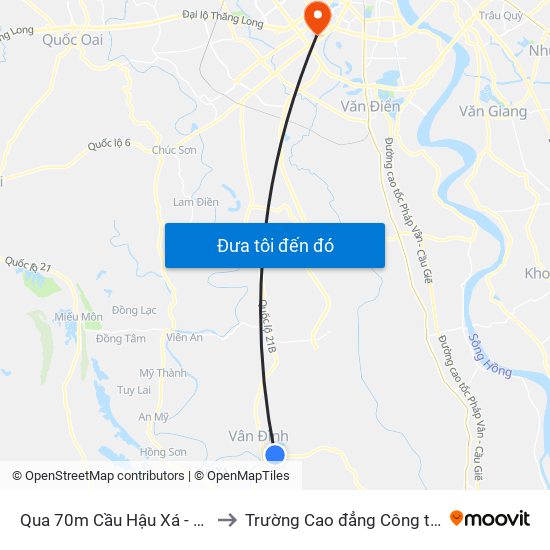 Qua 70m Cầu Hậu Xá - Xã Phương Tú to Trường Cao đẳng Công thương Hà Nội map