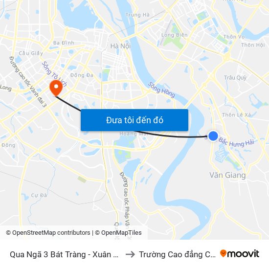 Qua Ngã 3 Bát Tràng - Xuân Quan 30m (Chiều Đi Hà Nội) to Trường Cao đẳng Công thương Hà Nội map