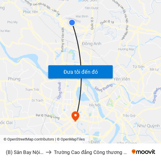 (B) Sân Bay Nội Bài to Trường Cao đẳng Công thương Hà Nội map