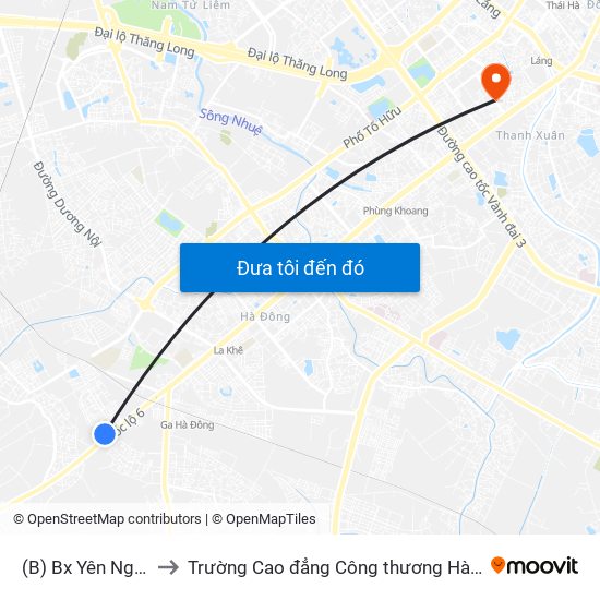 (B) Bx Yên Nghĩa to Trường Cao đẳng Công thương Hà Nội map