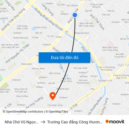 Nhà Chờ Vũ Ngọc Phan to Trường Cao đẳng Công thương Hà Nội map